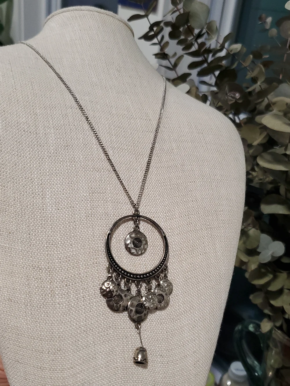 Silver-Tone Bohemian Circle Pendant Necklace - Statement Women’s Jewelry